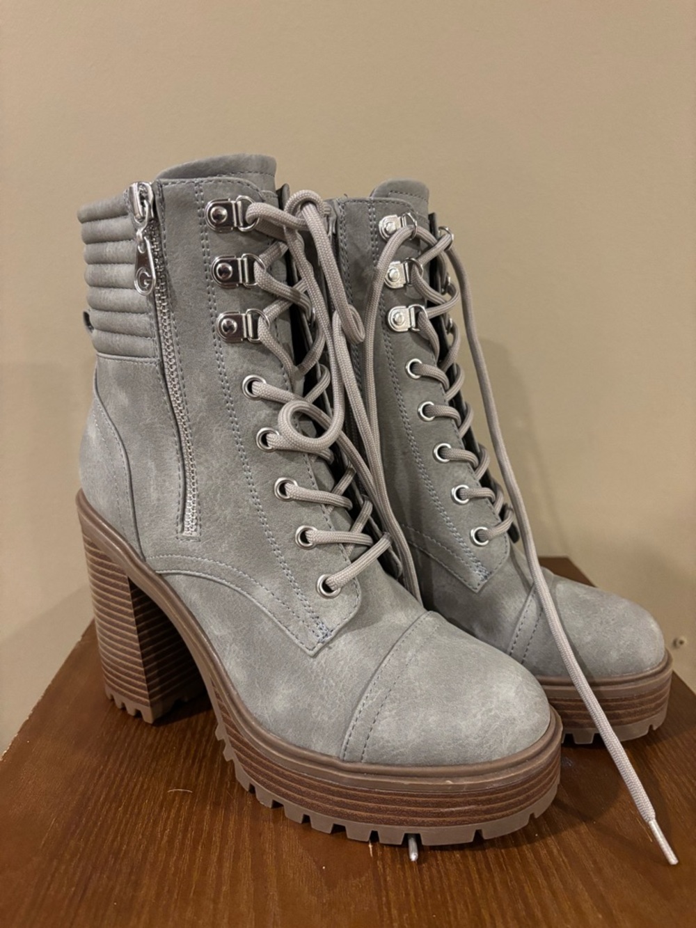 Grey Lace Up Boots